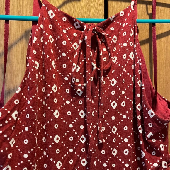 Deep red and white patterned below the knee dress - Picture 3 of 5